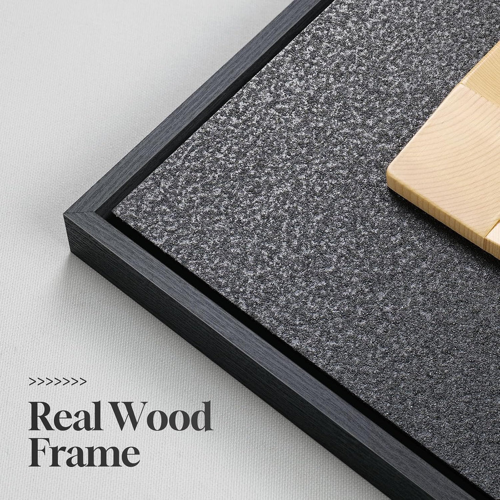 Framed 3D Textured Wood Wall Art, Modern Minimalist Nature Wood Geometric Artwork for Walls, Contemporary Rustic Black Sandstone Painting Wall Decor for Living Room, Bedroom, Kitchen, Office, 28x28