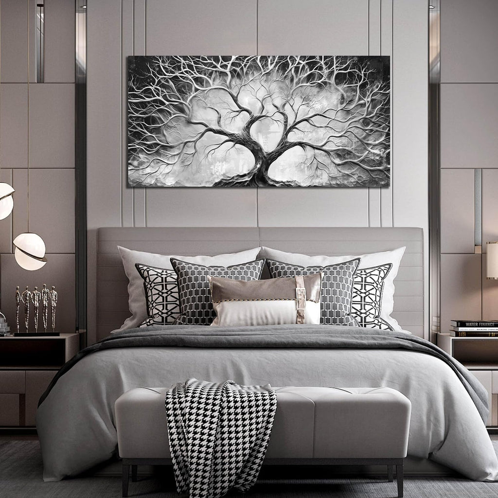 CIRABKY Tree Wall Art for Living Room - Black and White Canvas Wall Art for Office - Home Office Decor Wall Size 29' x 59'