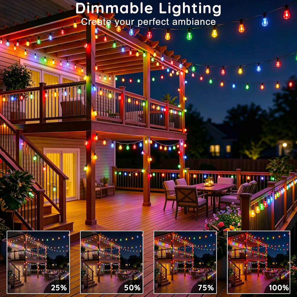 AHRLHR 300FT RGB+IC Outdoor String Lights,Outside Light Dimmable Shatterproof LED Bulbs,Balcony, Outdoor Living， IP67 Waterproof Chasing Effect Lighting DreamColor Patio Strip Lights for Backyard