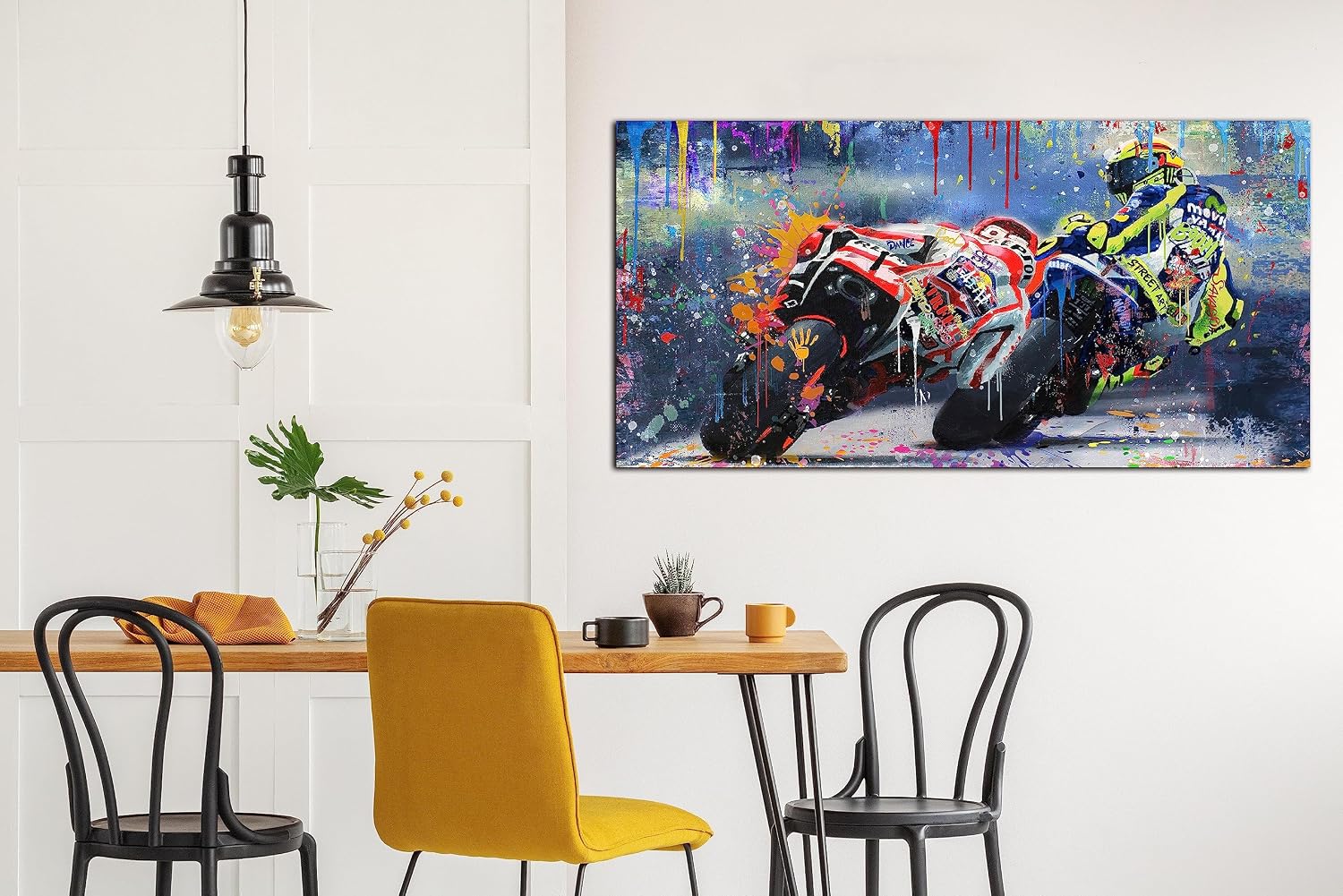 CANEITO Motorcycle Wall Art Living Room, Graffiti Racer Picture Wall Painting Bedroom, Large Sports Canvas Print Posters Wall Decor for Man, 29 x 59 Inch