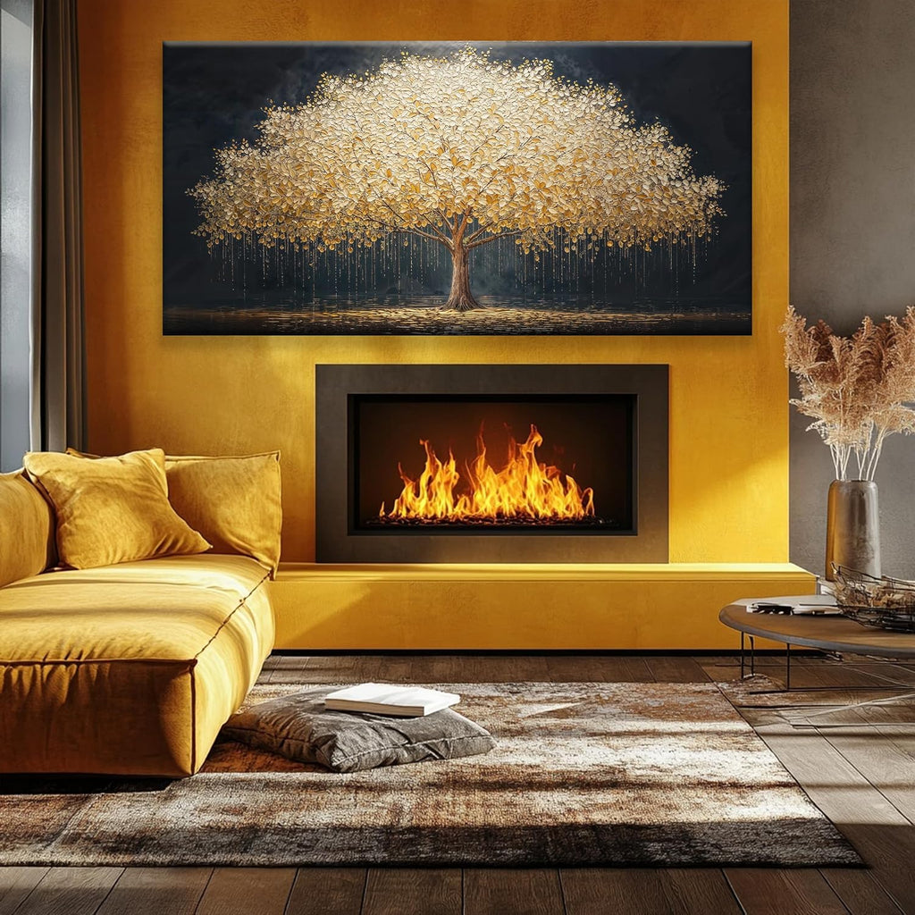 Tsomzxng Large Wall Art Gold Tree Of Life Artwork Prints Canvas Art Wall Decor Painting Prints Gold Tree Large Abstract Wall Decor Picture For Living Room Bedroom Home Office Artwork 35'X 70'