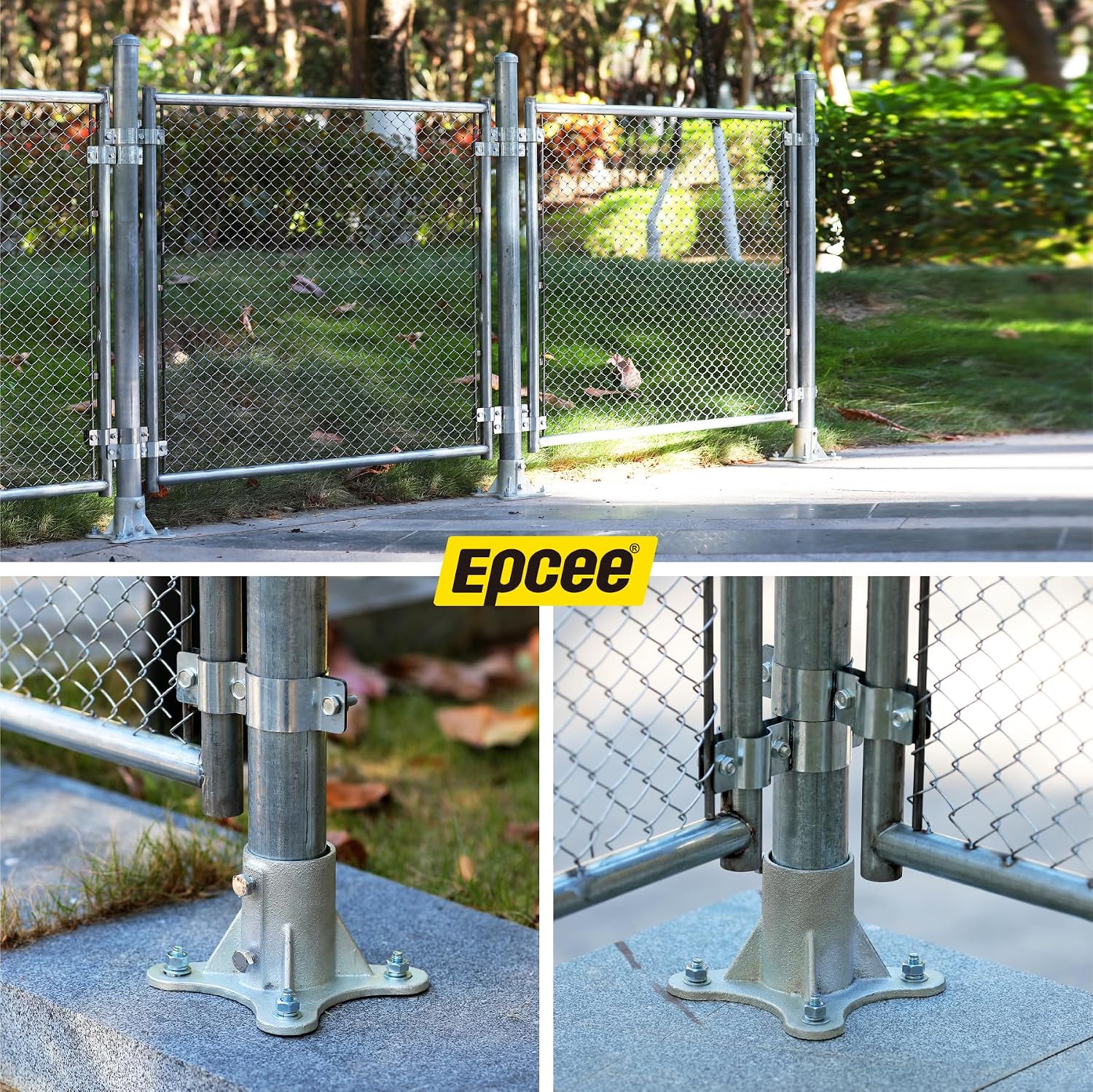 Post 2.5' (2 3/8' OD) Chain Link Fence Post Floor Flange Bracket, for Chain Link Fence Posts, Mailboxes, and Other Steel Round Post Galvanized Anchor Flange Bases (4 Pack)
