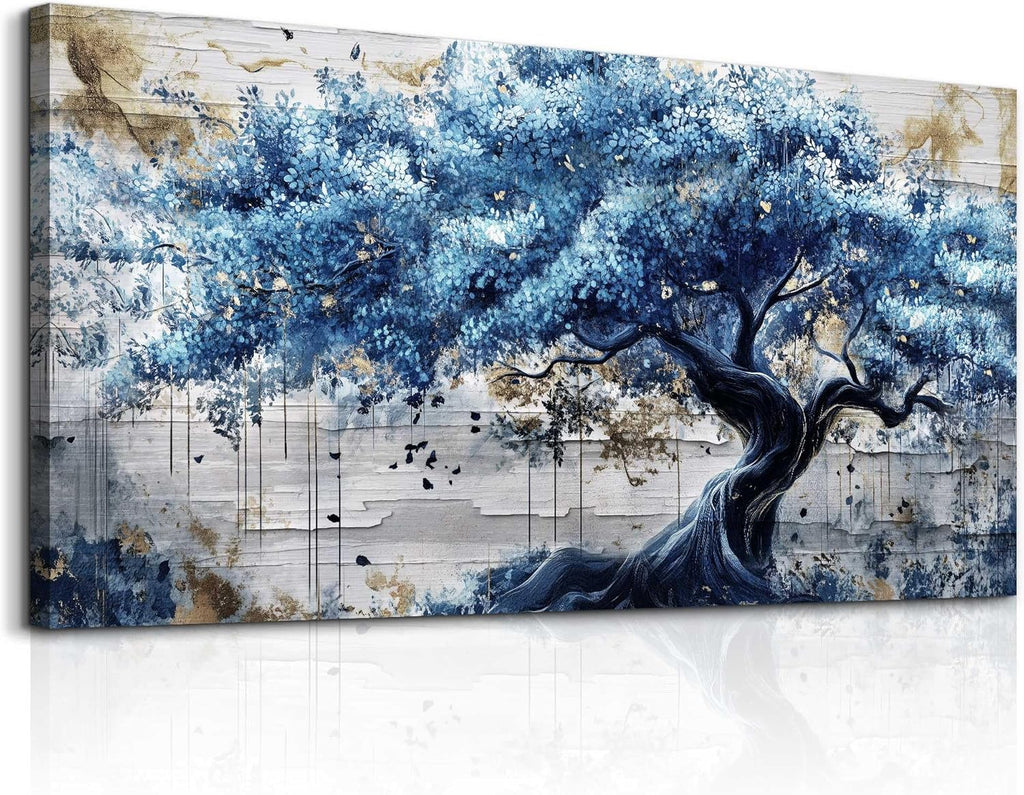 ERQINHUA Large Canvas Wall Decor For Living Room Wall Art For Bedroom Office Decor Blue Tree Wall Paintings Farmhouse Abstract Watercolour Pictures Artwork Home Decor Ready To Hang Posters 30'X60'