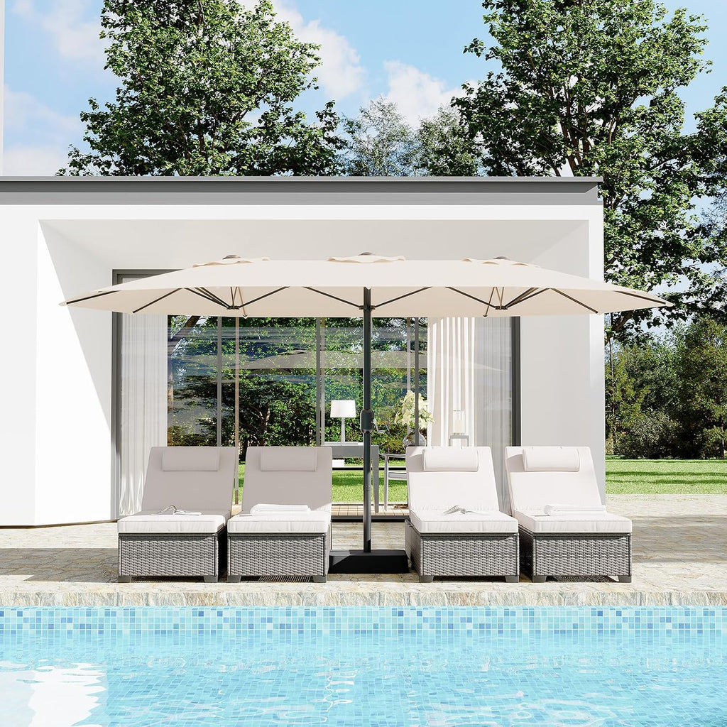 Garvee 15 ft Rectangular Patio Umbrella with Base Included - Large Patio Umbrella with Crank Handle, UV Protection for Outdoor Market, Backyard, Pool - Beige