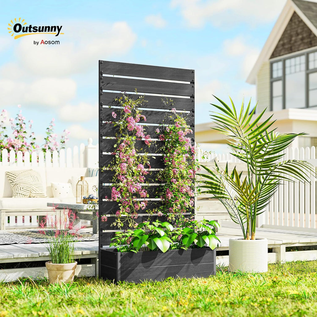 Outsunny Raised Garden Bed with Trellis for Climbing Plants, Planter Box with Self Draining Gap, Freestanding Trellis Planter for Outdoor, Patio, Deck, 35.75' x 15' x 70.75', Black