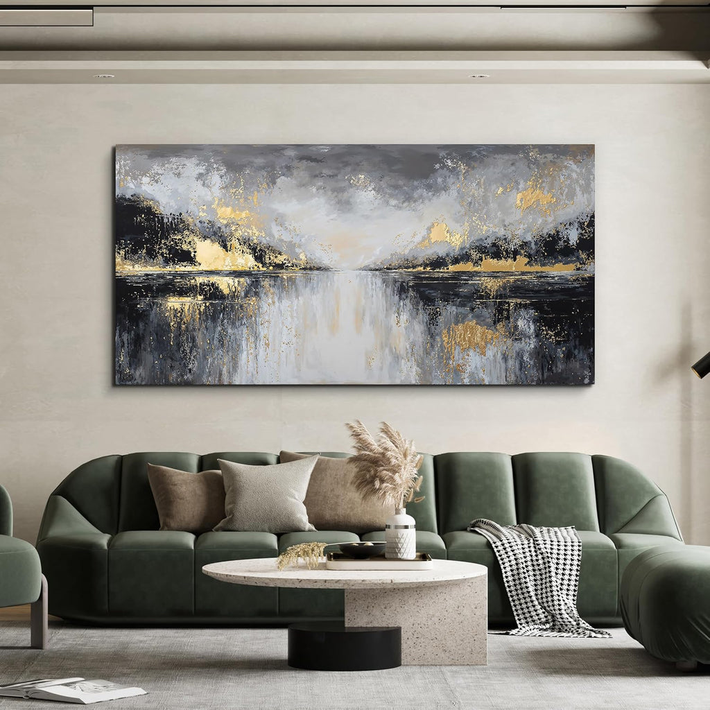 YISXINOAG Modern Canvas Wall Art Large Abstract Wall Decor Large Wall Art for Living Room Black and Gold Canvas Prints Abstract Art Modern Home Decor on Bedroom Ready to Hang Size 29'X58'