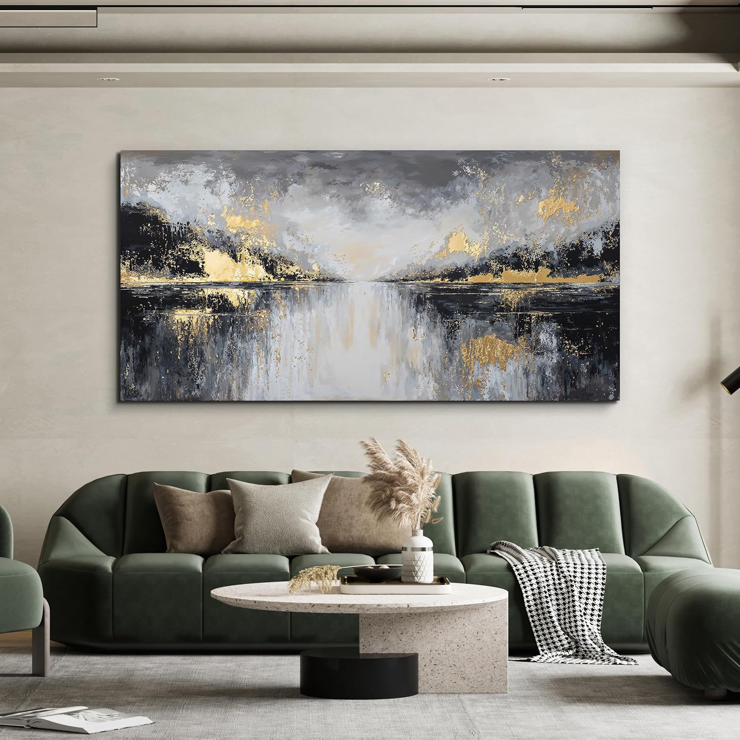 YISXINOAG Modern Canvas Wall Art Large Abstract Wall Decor Large Wall Art for Living Room Black and Gold Canvas Prints Abstract Art Modern Home Decor on Bedroom Ready to Hang Size 29'X58'