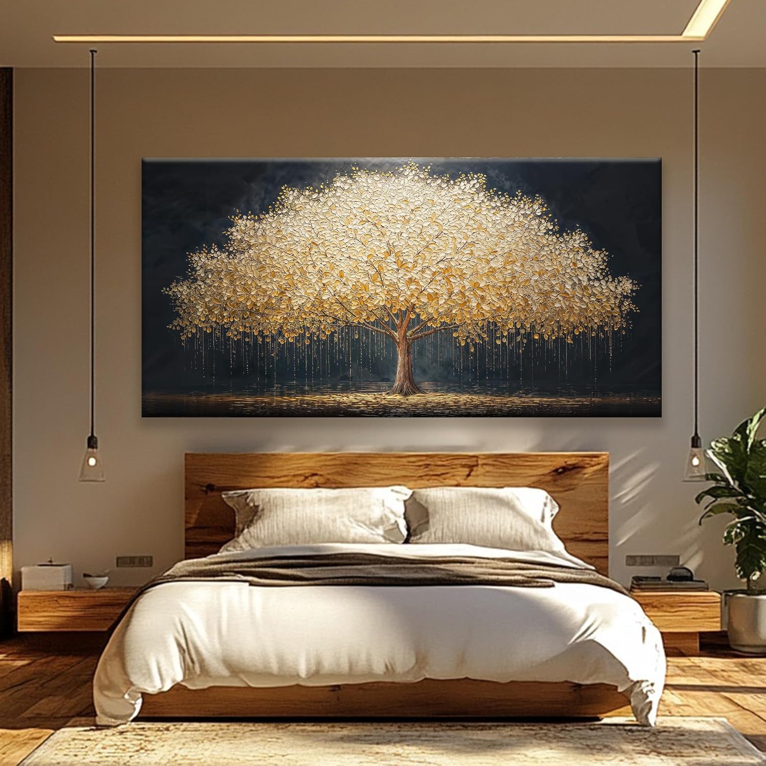 Tsomzxng Large Wall Art Prints Gold Tree Of Life Artwork Canvas Art Wall Decor Painting Prints Gold Tree Large Abstract Wall Decor Picture For Living Room Bedroom Home Office Artwork 39'X 78'