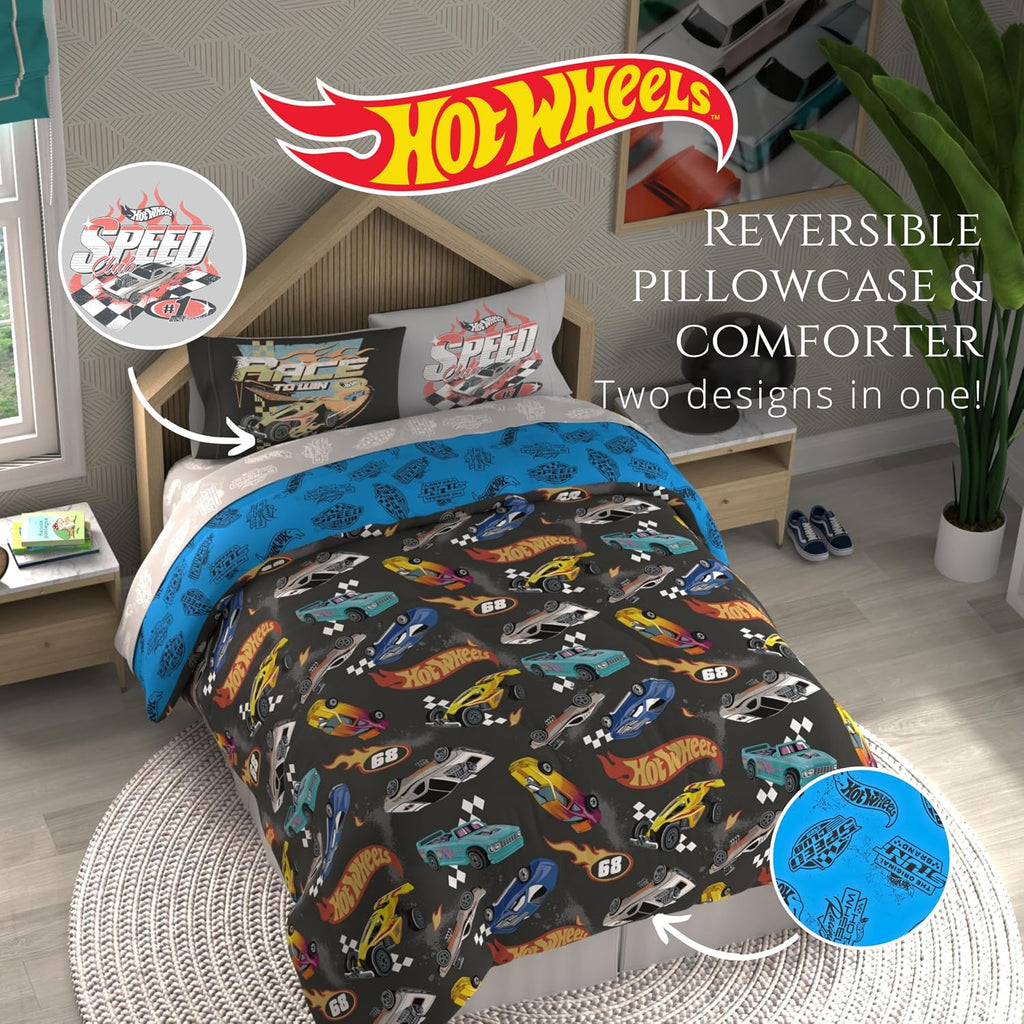 Hot Wheels Kids Bedding Super Soft Comforter and Sheet Set with Sham, 7 Piece Queen Size, (Officially Licensed Product) By Franco