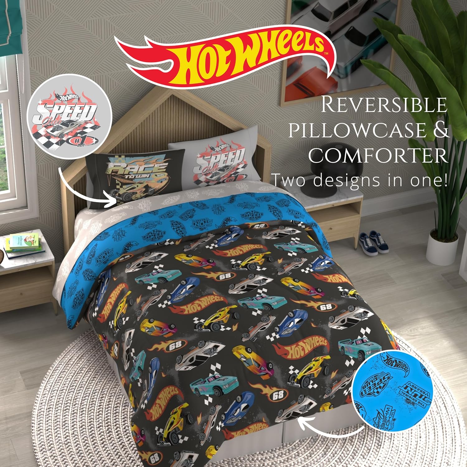 Hot Wheels Kids Bedding Super Soft Comforter and Sheet Set with Sham, 7 Piece Queen Size, (Officially Licensed Product) By Franco