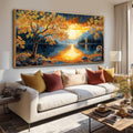 Large Wall Art For Living Room Canvas Art Wall Decor Modern Artwork Gold Tree River Sunrise Landscape Paintings Print Pictures For Bedroom Apartment Office Mural Aesthetic Artwork 29 X 58 In With Framed