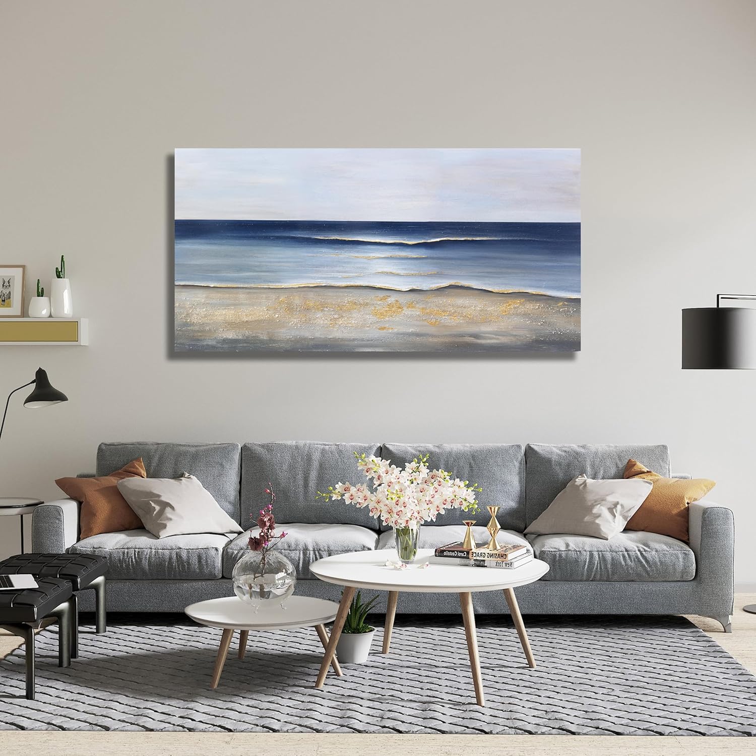 Yuaxker Ocean Canvas Wall Art Blue and Gold Wall Decor Modern Aesthetic Canvas Painting Super Large Size Artwork for Living Room Bedroom Dinning Room Office 30x60 inch