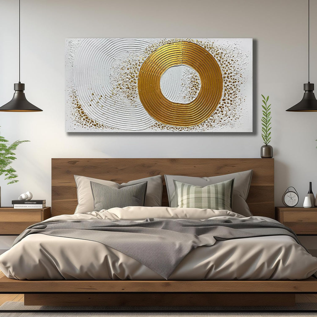 White and Gold Artwork for Wall Bedroom Large Abstract Wall Decor for Living Room Modern Oil Painting Wall Art for Office Size 29 x 58 Inch