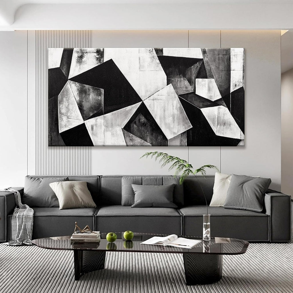 TAIJXAGSG Large Abstract Wall Art Black And White Wall Art Geometric Color Block Line Painting Artwork Canvas Art Wall Decor Simple Picture Artwork For Living Room Bedroom Office 29' X 58'