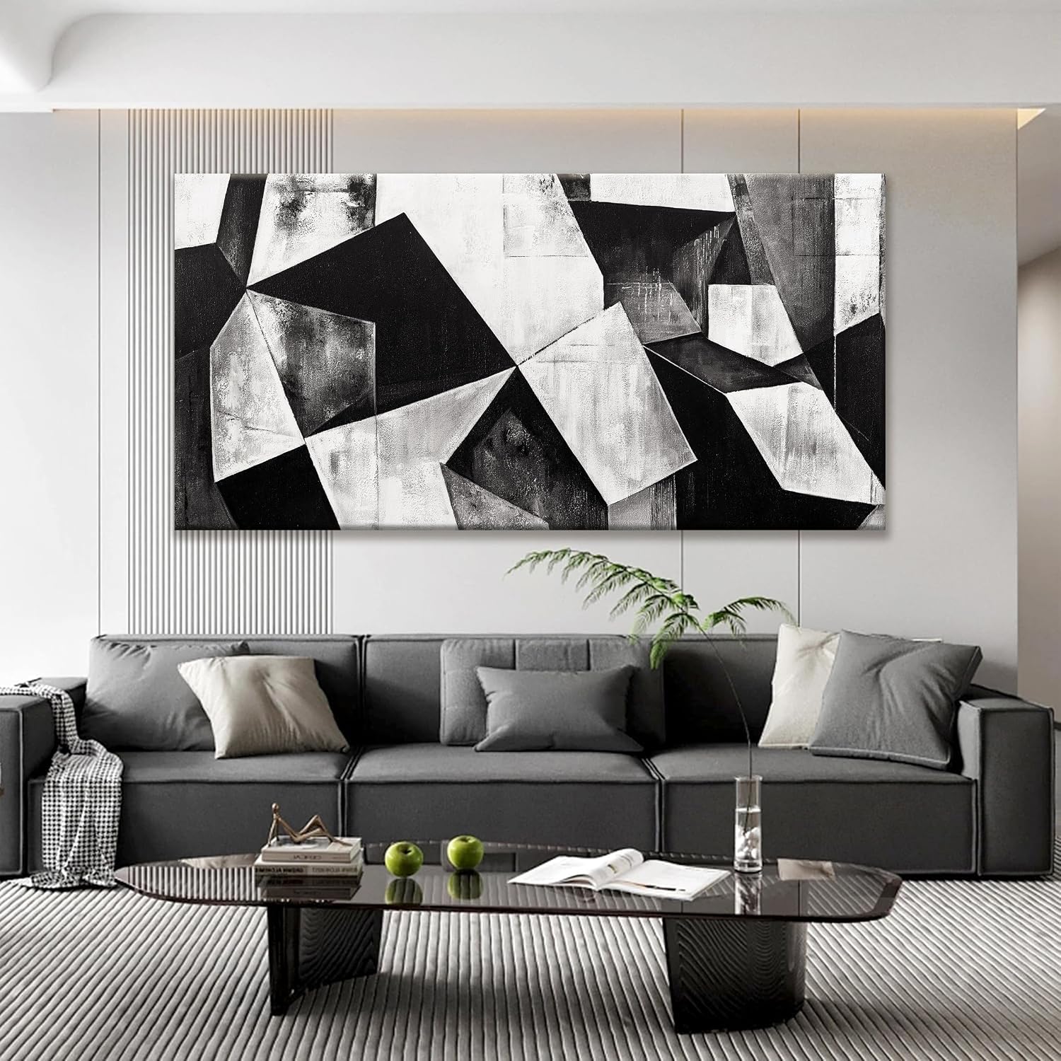 TAIJXAGSG Large Abstract Wall Art Black And White Wall Art Geometric Color Block Line Painting Artwork Canvas Art Wall Decor Simple Picture Artwork For Living Room Bedroom Office 29' X 58'