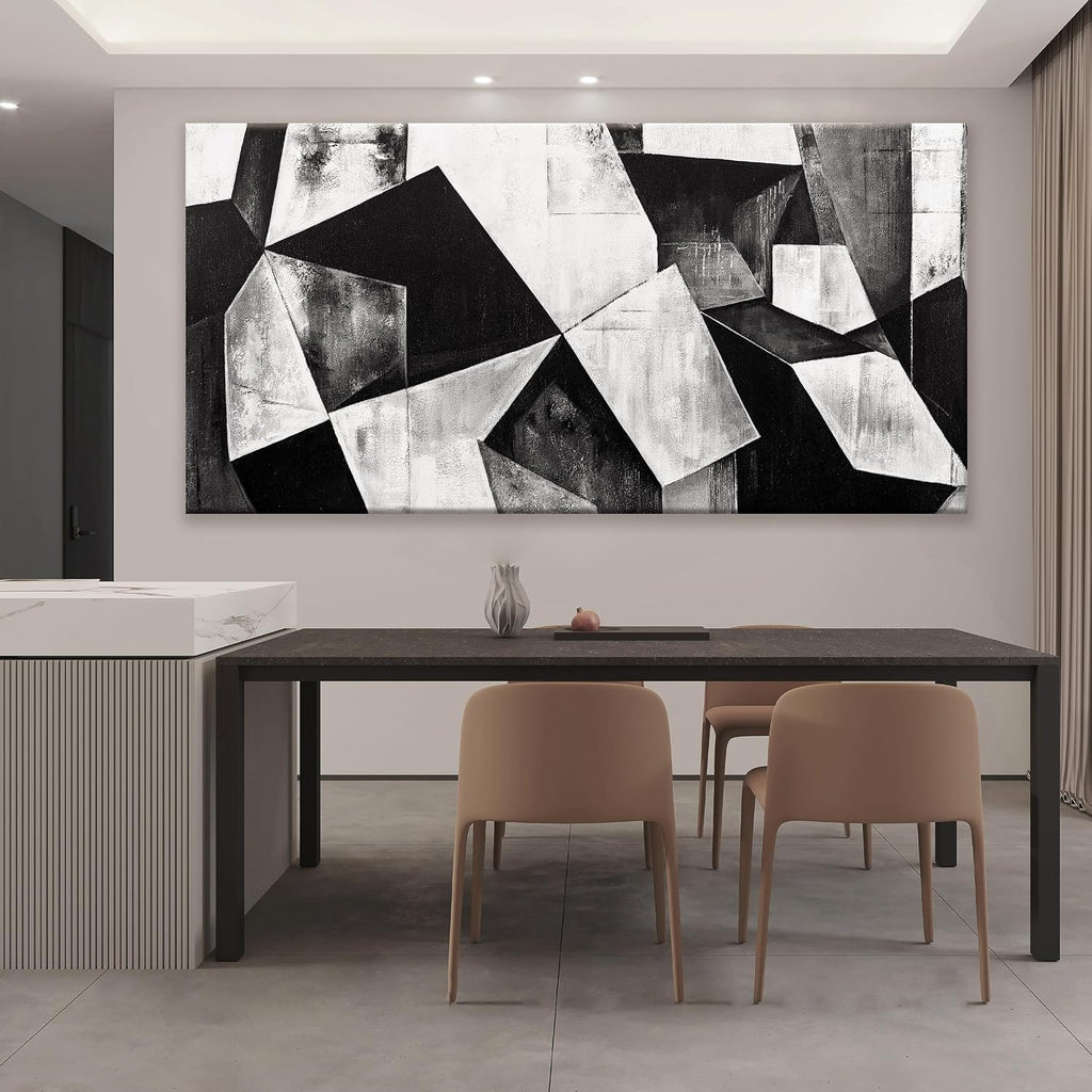 TAIJXAGSG Large Abstract Wall Art Black And White Wall Art Geometric Color Block Line Painting Artwork Canvas Art Wall Decor Simple Picture Artwork For Living Room Bedroom Office 29' X 58'