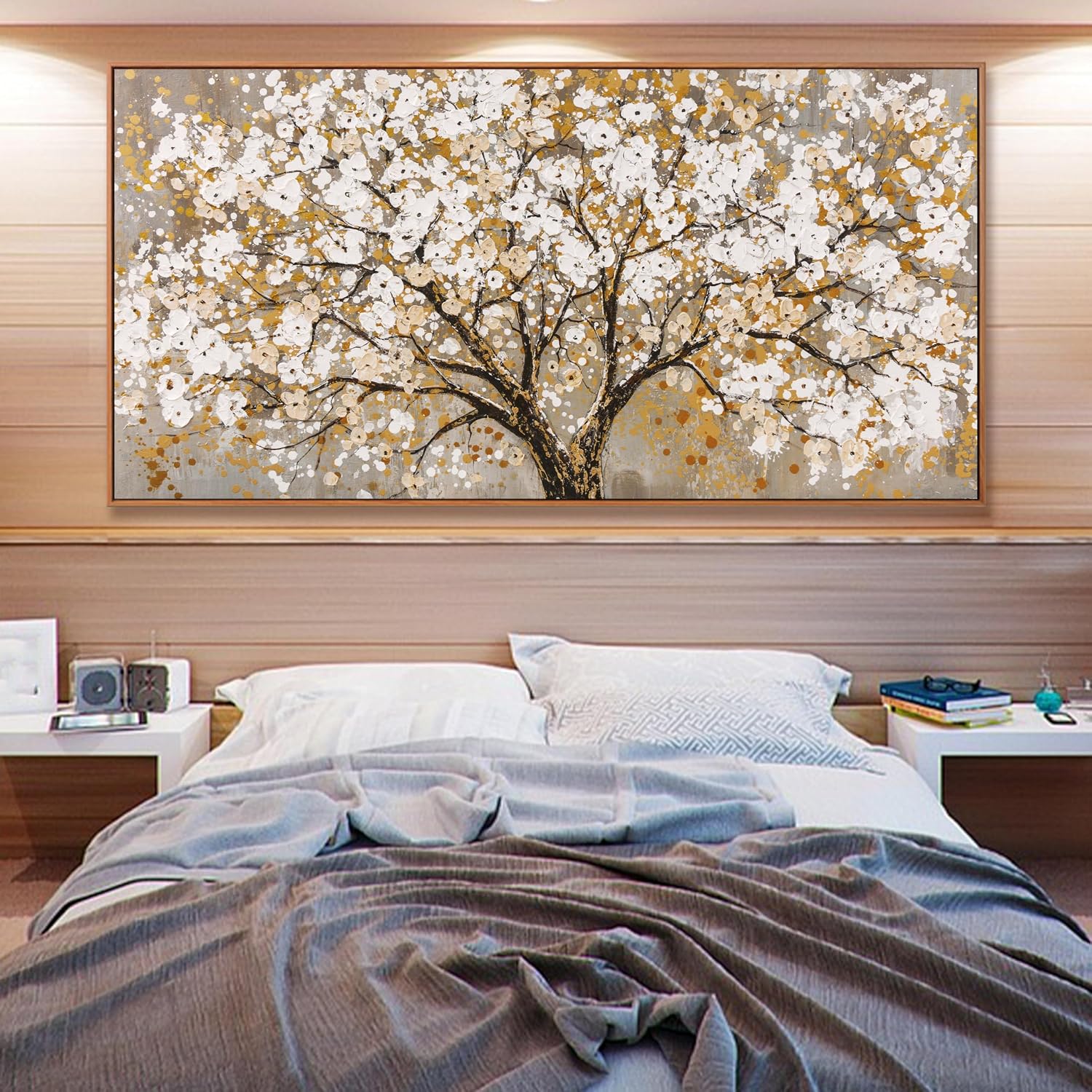 Large Wall Art Print Gold Abstract Tree Of Life Framed Modern Artwork Canvas Painting Gold Tree Pictures Home Decor Ready To Hang For Bedroom Living Room 29' X 58'