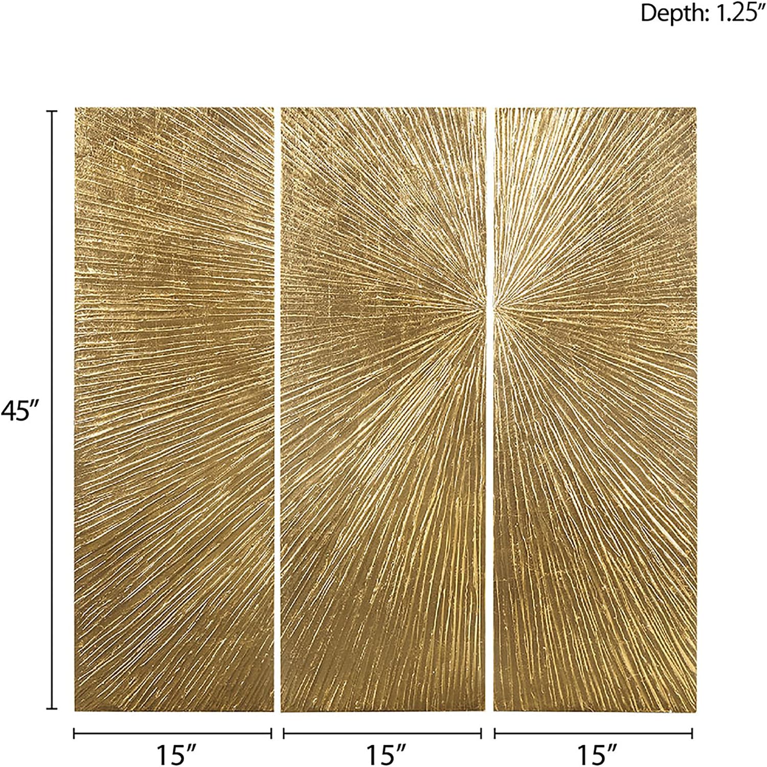 MADISON PARK SIGNATURE Sunburst Wall Art - Triptych Modern Resin Dimensional Radiant Color Hand Painted Metallic Finish Home Décor Abstract Textured Gold 15' W x 45' H x 1.25' D 3 Piece