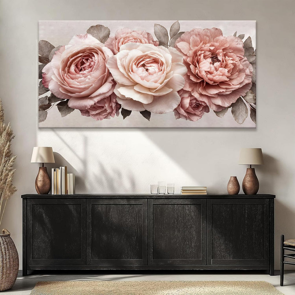 TAIJXAGSG Large Canvas Wall Art For Living Room Prints Modern Canvas Art Wall Decor Pink Flower White Wall Art Picture For Bedroom Office Aesthetic Home Wall Decor Artwork 29 X 58 Inches
