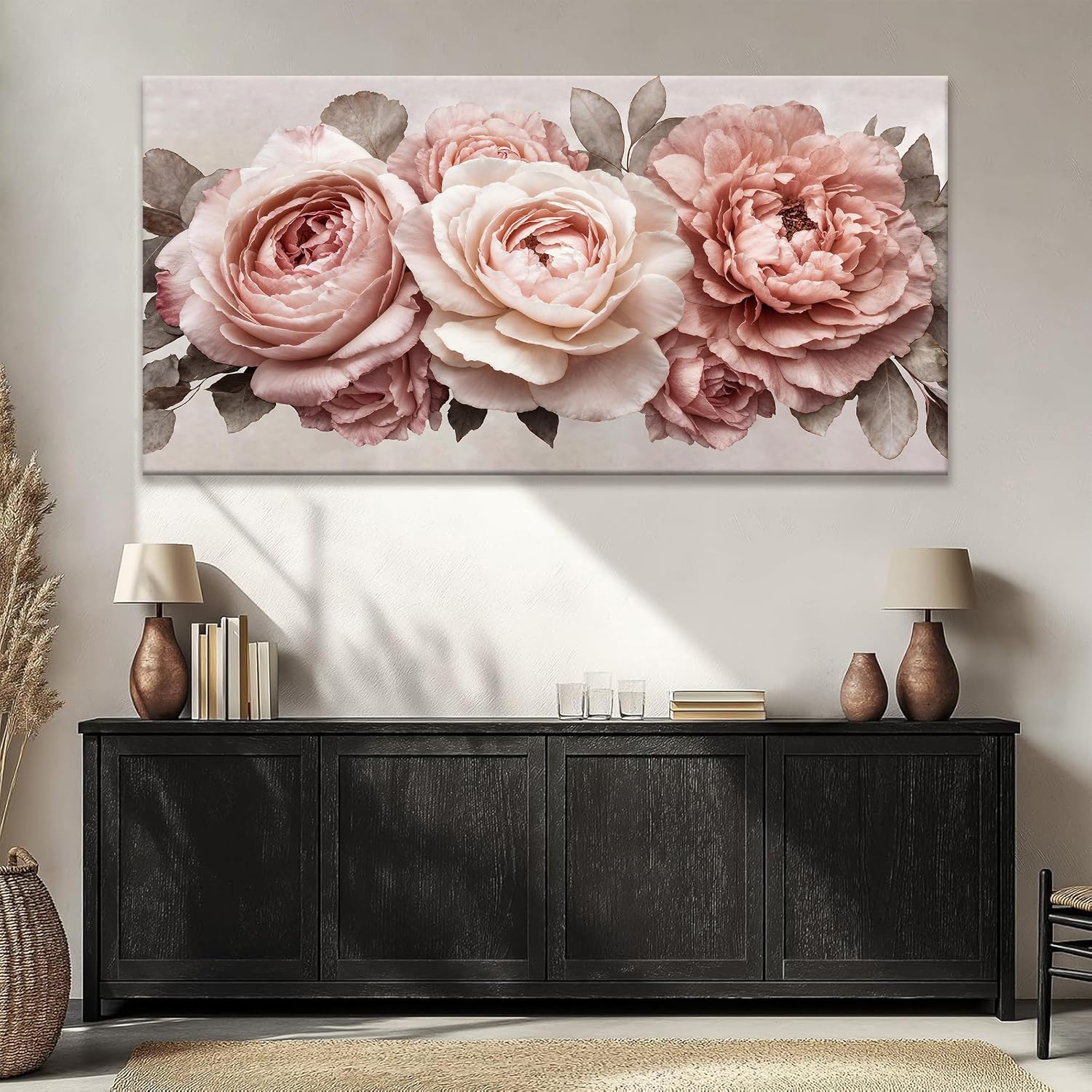 TAIJXAGSG Large Canvas Wall Art For Living Room Prints Modern Canvas Art Wall Decor Pink Flower White Wall Art Picture For Bedroom Office Aesthetic Home Wall Decor Artwork 29 X 58 Inches