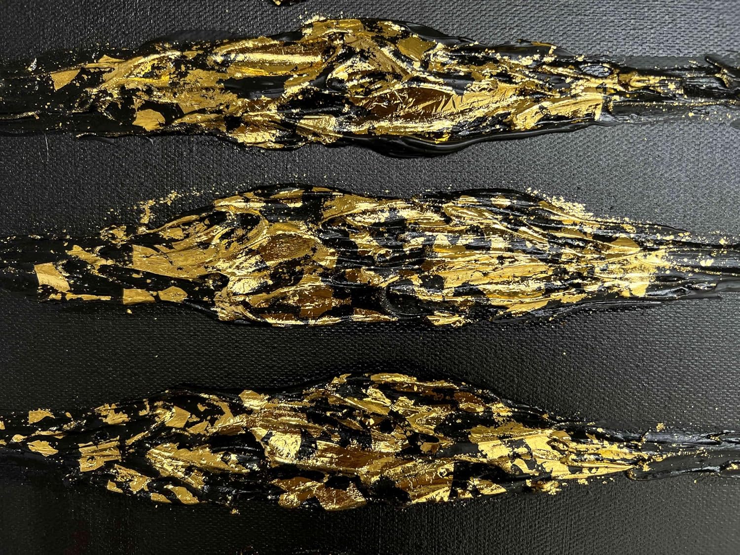 Creespi Hand-Painted Abstract Black and Gold Textured Wall Art 30x45 inch,Large Minimalist 3D Thick Texture Oil Painting on Canvas for Home Wall Decoration