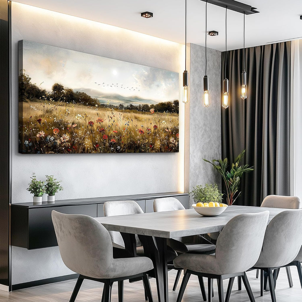 KELIYUAN Large Wall Canvas Picture Aesthetics Vintage Lawn Painting With Printed Wall Art For Restaurant Classical Landscape Wall Decor For Office Living Room Bedroom Home Decoration 30 X 60 Inches