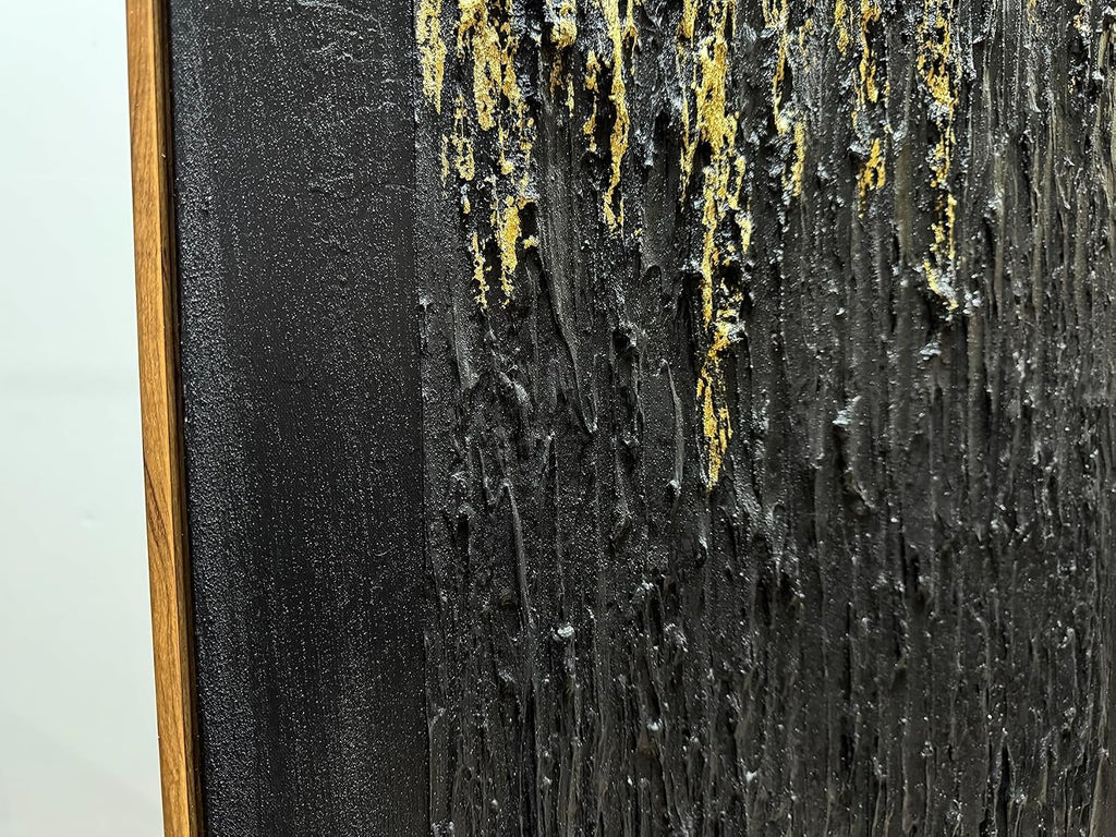 Boiee Art,24x36Inch Hand Painted Golden Textured Acrylic Canvas Paintings Modern Black Decorative Wall Art Abstract Framed Artwork