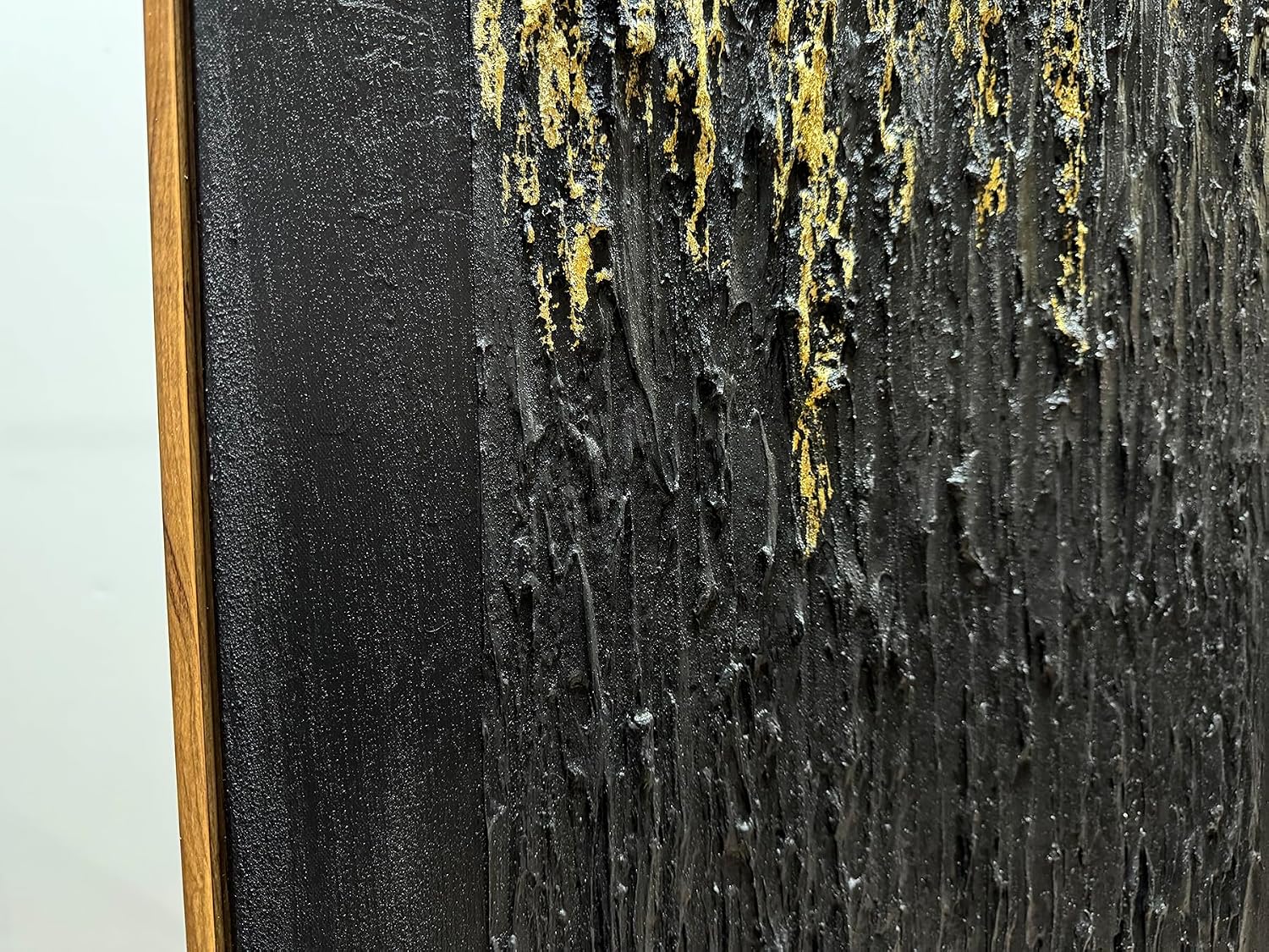 Boiee Art,24x36Inch Hand Painted Golden Textured Acrylic Canvas Paintings Modern Black Decorative Wall Art Abstract Framed Artwork