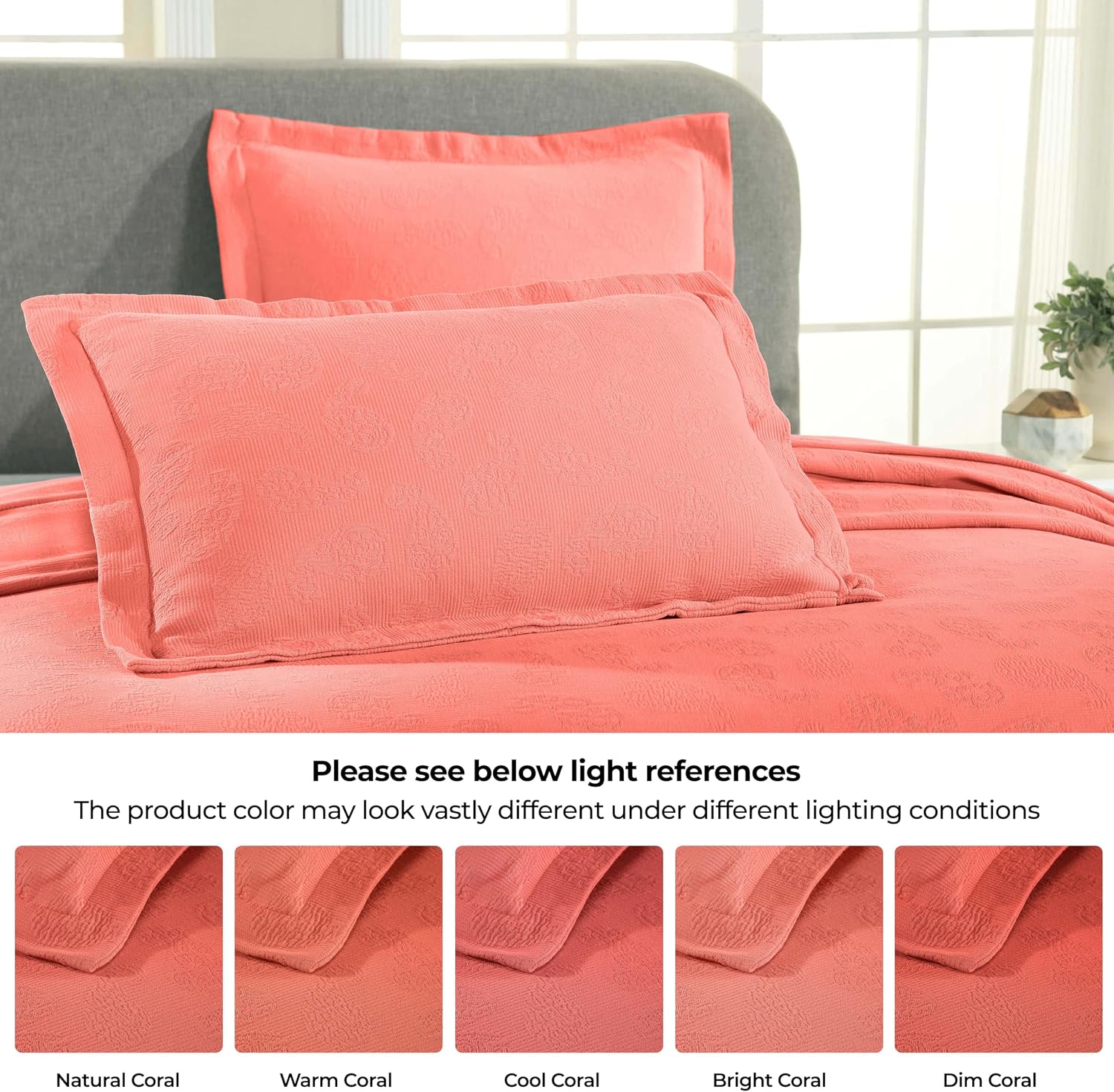 Superior Paisley Cotton 3 Piece Bedspread Set, Home Bed Decor, Decorative Textured Bed Spread, 2 Pillow Shams, Airy Blanket, Matelasse Coverlet Bedding, Vintage Floral Design, King, Coral