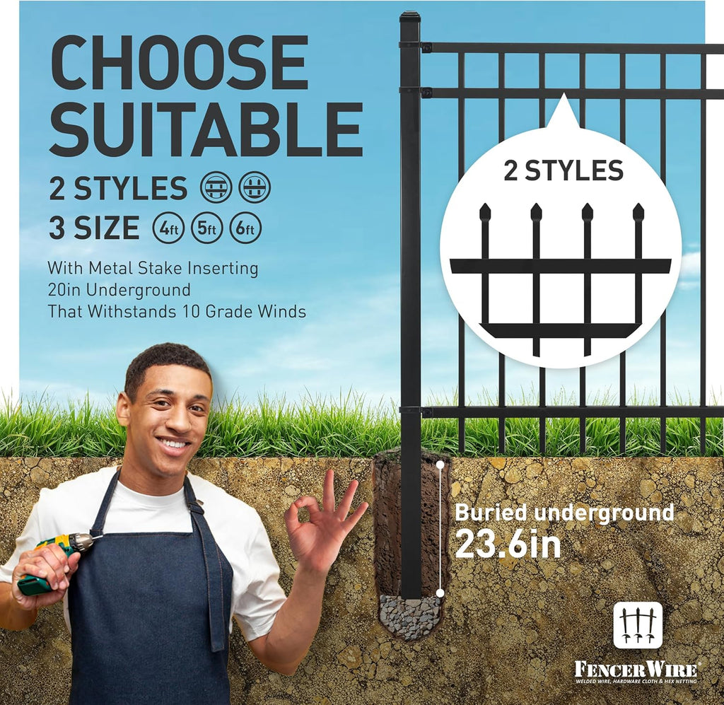 Fencer Wire 52FT Heavy Duty Flat Top Fence Barrier Kit, Anti-Rust Metal Steel Fence with 5FT Height X 8FT Width Panels, Gate, Posts, Connectors, Outdoor Fencing for Yard, Pool, Patio