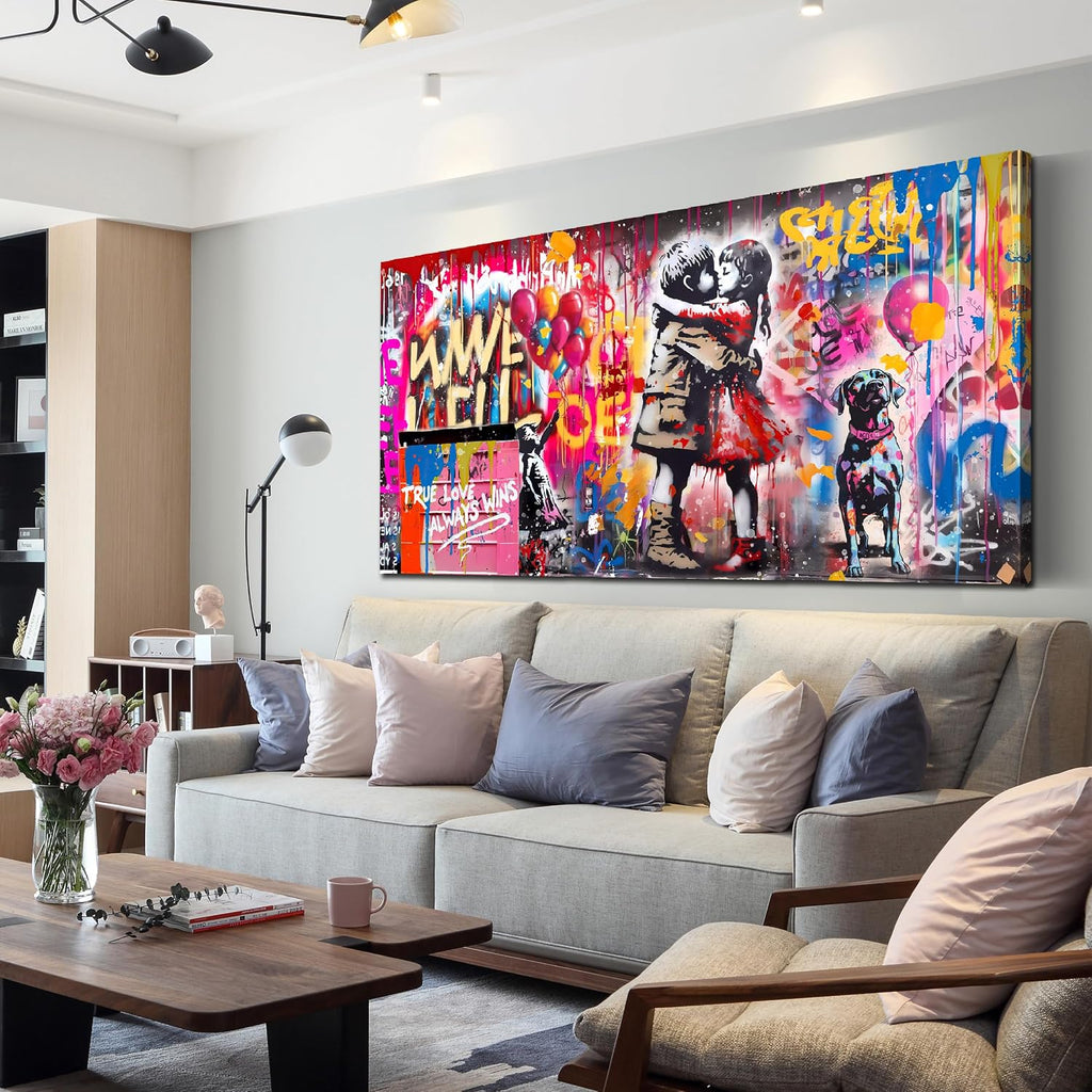 CIRABKY Colorful Canvas Wall-Art - Graffiti Art Wall Decor for Living Room - Boy and Girl Print Big Painting Size 29' x 59'