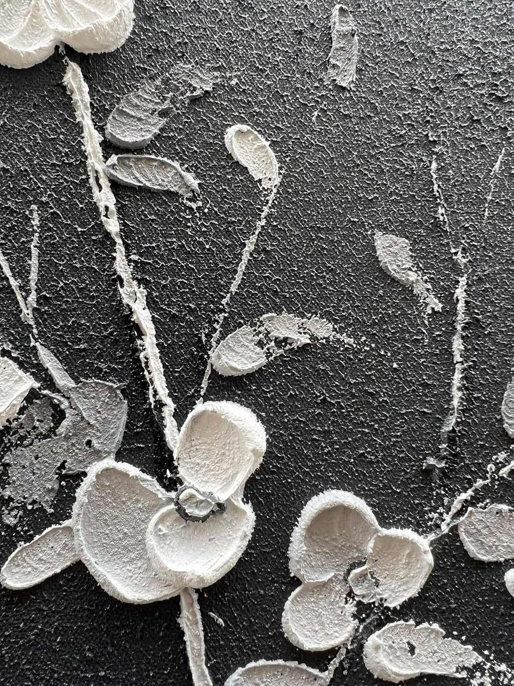 Hand Painted Modern Black and White Art Oil Painting White Plum Blossom Painting 24x48 inch Canvas Wall Art Home Wall Decorative Art