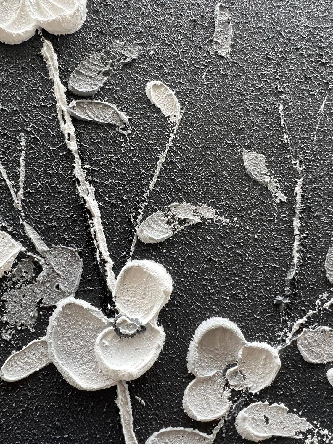 Hand Painted Modern Black and White Art Oil Painting White Plum Blossom Painting 24x48 inch Canvas Wall Art Home Wall Decorative Art