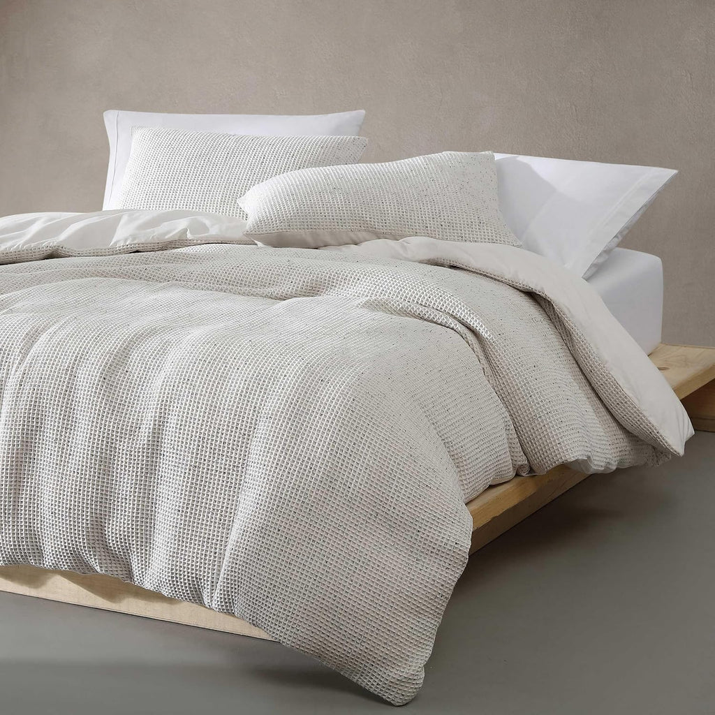 Calvin Klein - Queen Duvet Cover Set, Garment Washed Cotton Bedding with Matching Shams (Speckled Waffle Ivory, Queen)