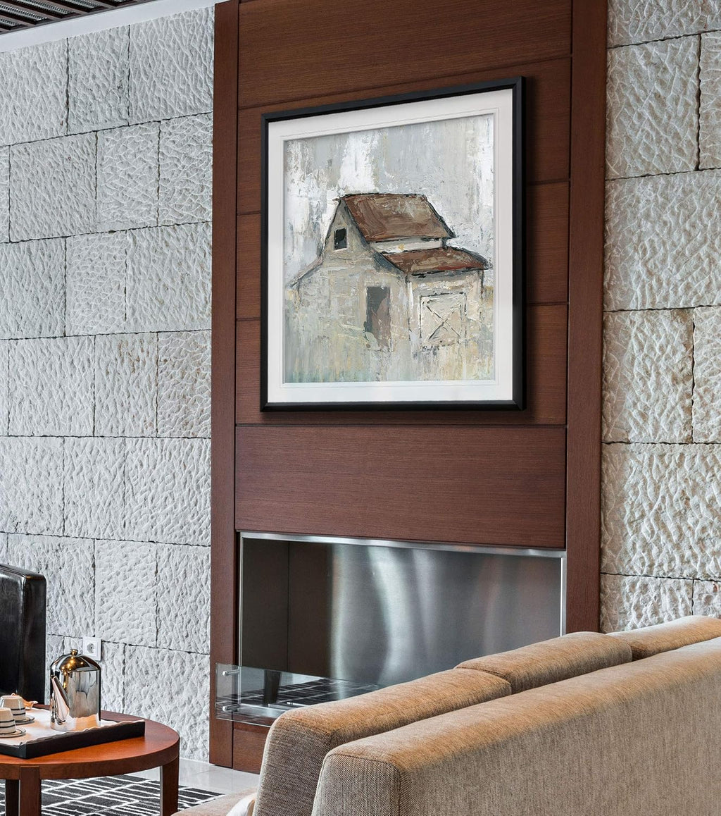 Renditions Gallery Barn at Midday Canvas Prints Contemporary Wall Art Framed Giclee Artwork Barnyard Kitchen Decor Ready to Hang (BF-19795-2727)