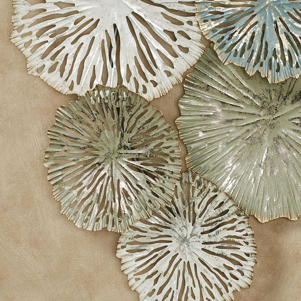 Touch of Class Silas Abstract Metal Wall Art - Sage Green, Slate Blue, Ivory - Dimensional Designs - Circle Collage Sculptures for Bedroom, Living Room, Kitchen - Horizontal Metallic Artwork