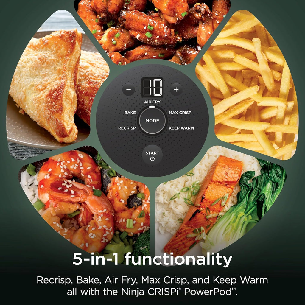 Ninja Crispi 5-in-1 Glass Air Fryer | With Nontoxic 2.5 QT, 4QT, 6-Cup Containers & Lids | Microwave, Freezer & Dishwasher Safe | 450°F Max Temp | Green | FN103BF