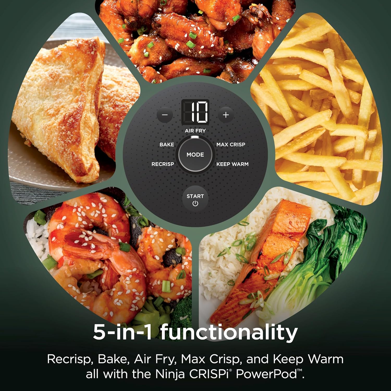 Ninja Crispi 5-in-1 Glass Air Fryer | With Nontoxic 2.5 QT, 4QT, 6-Cup Containers & Lids | Microwave, Freezer & Dishwasher Safe | 450°F Max Temp | Green | FN103BF