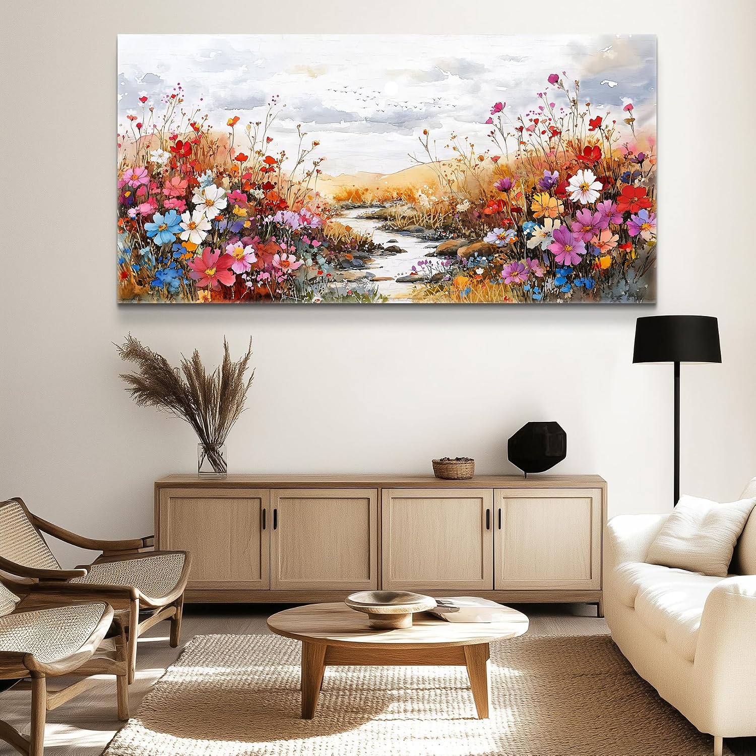 XIGUANGART Wildflowers Plants Painting Artwork Large Wall Art Canvas Prints Colorful Flowers Scenery Farmhouse Pictures Wall Decor for Living Room Kitchen Dining Room Bedroom Office Ready To Hang