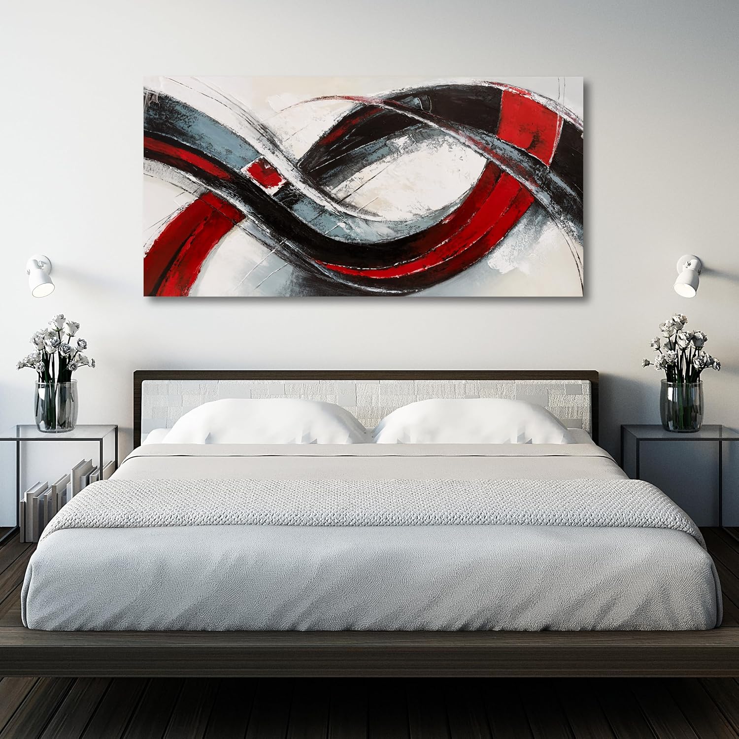 Abstract Canvas Wall Art for Living Room Framed Artwork Wall Decor for Bedroom Office Wall Decor Black and Red Paintings Wall Pictures Artwork Modern Aesthetic Home Decor 29x58 In