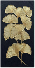 Slyart Large Gold Gingko Paintings Vertical Textured Wall Art, Gold and Black 3D Abstract Oil Painting on Canvas Wall Art Ready to Hang
