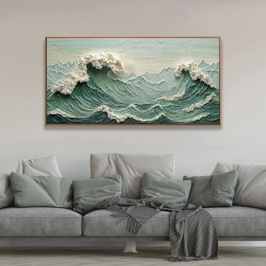 Sea Wave Abstract Green Wall Art For Living Room Artwork Canvas Art Wall Decor Painting Abstract Wall Decor Print Picture For Bedroom Office Hotel Home Wall Decoration 24 X 48 Inch With Framed