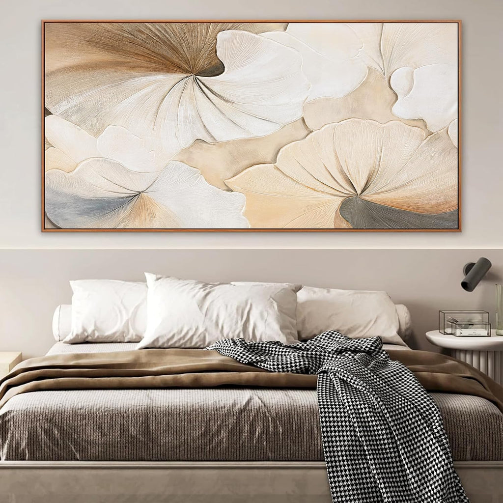 Canvas Art Wall Decor Large Size Abstract Floral Wall Art For Living Room Modern Canvas Prints Pictures Brown White Flower Wall Art Picture For Bedroom Home Artwork 29x58 Inch With Framed