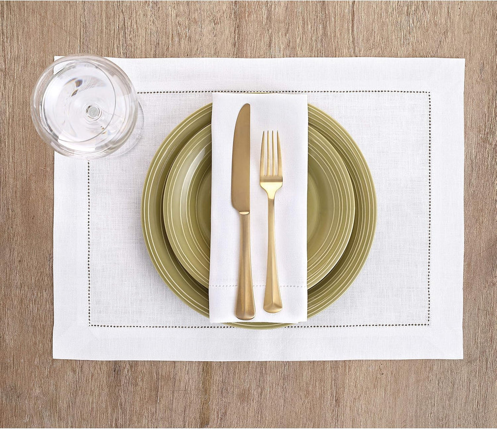 Solino Home White Linen Napkins Set of 6-100% Pure Linen Hemstitch Dinner Napkins 20 x 20 Inch for Spring, Summer, Memorial Day - Classic Hemstitch