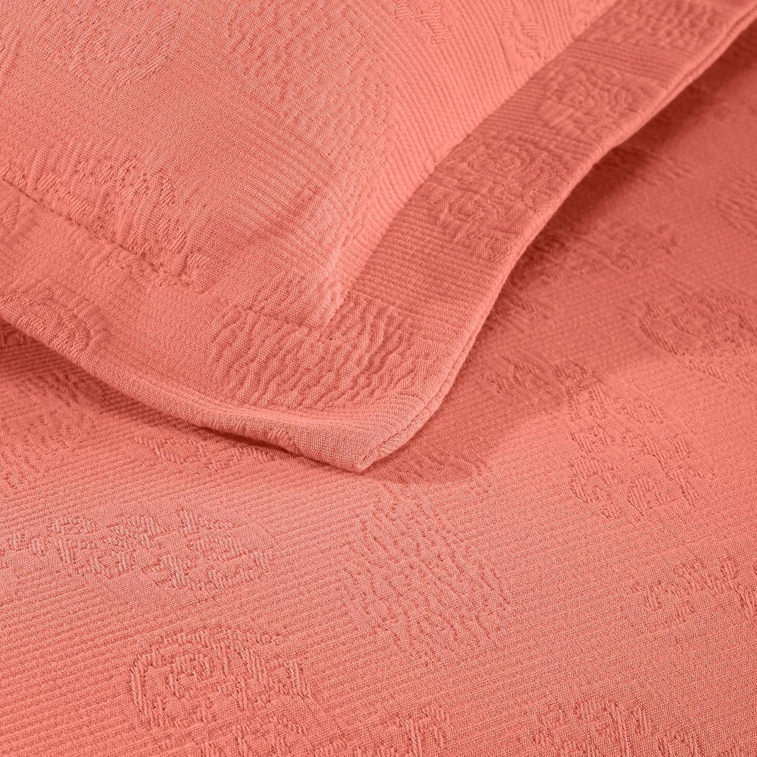 Superior Paisley Cotton 3 Piece Bedspread Set, Home Bed Decor, Decorative Textured Bed Spread, 2 Pillow Shams, Airy Blanket, Matelasse Coverlet Bedding, Vintage Floral Design, King, Coral