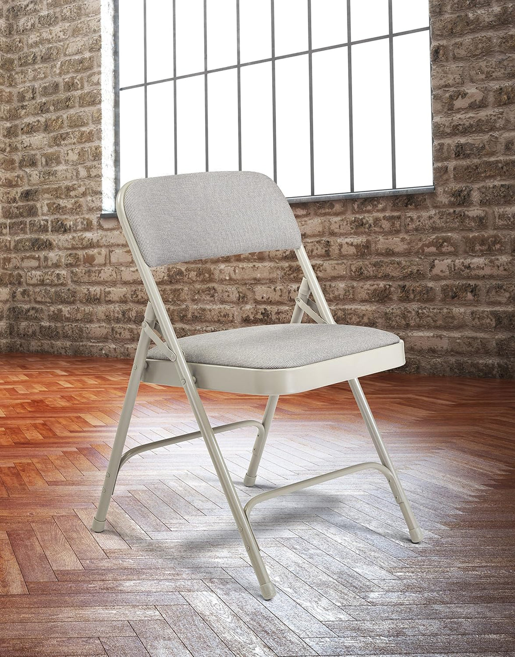 National Public Seating 2200 Series Steel Frame Upholstered Premium Fabric Seat and Back Folding Chair with Double Brace, 480 lbs Capacity, Model 2202 Graystone/Gray (Carton of 4)