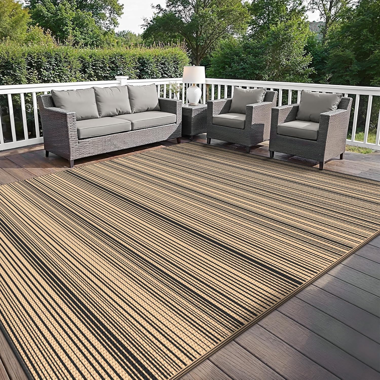 GENIMO Outdoor Rug 10x14 ft Waterproof, Reversible Plastic Straw Patio Rug for RV Camping Mat, Deck, Backyard Balcony Mat - Lightweight & Easy to Clean, BlackBrown