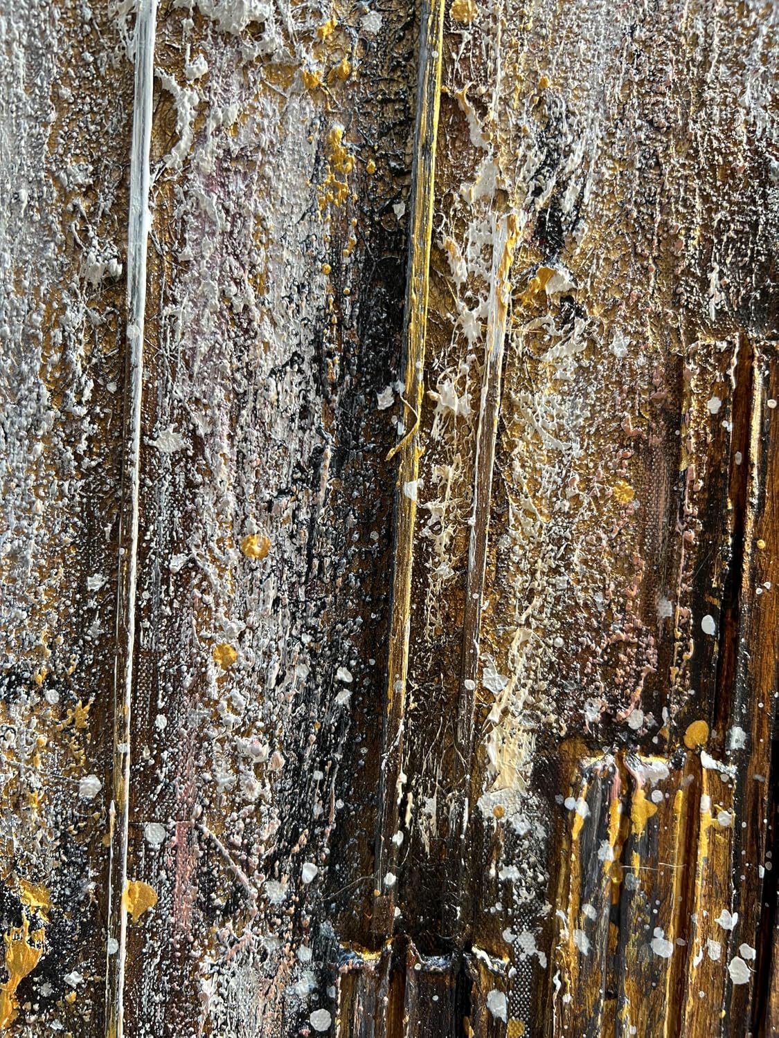 Hand Painted 24x48 inch White and Gold Abstract Wall Decoration Oil Painting Thick Texture Minimalist Art