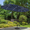 PHI VILLA 13ft Patio Umbrella with Solar-Powered 120 PCS LED Color-Changing Lights, Triple-Head Large Rectangle Umbrella Outdoor Patio for Table with Crank Lift,Navy Blue(No Base)
