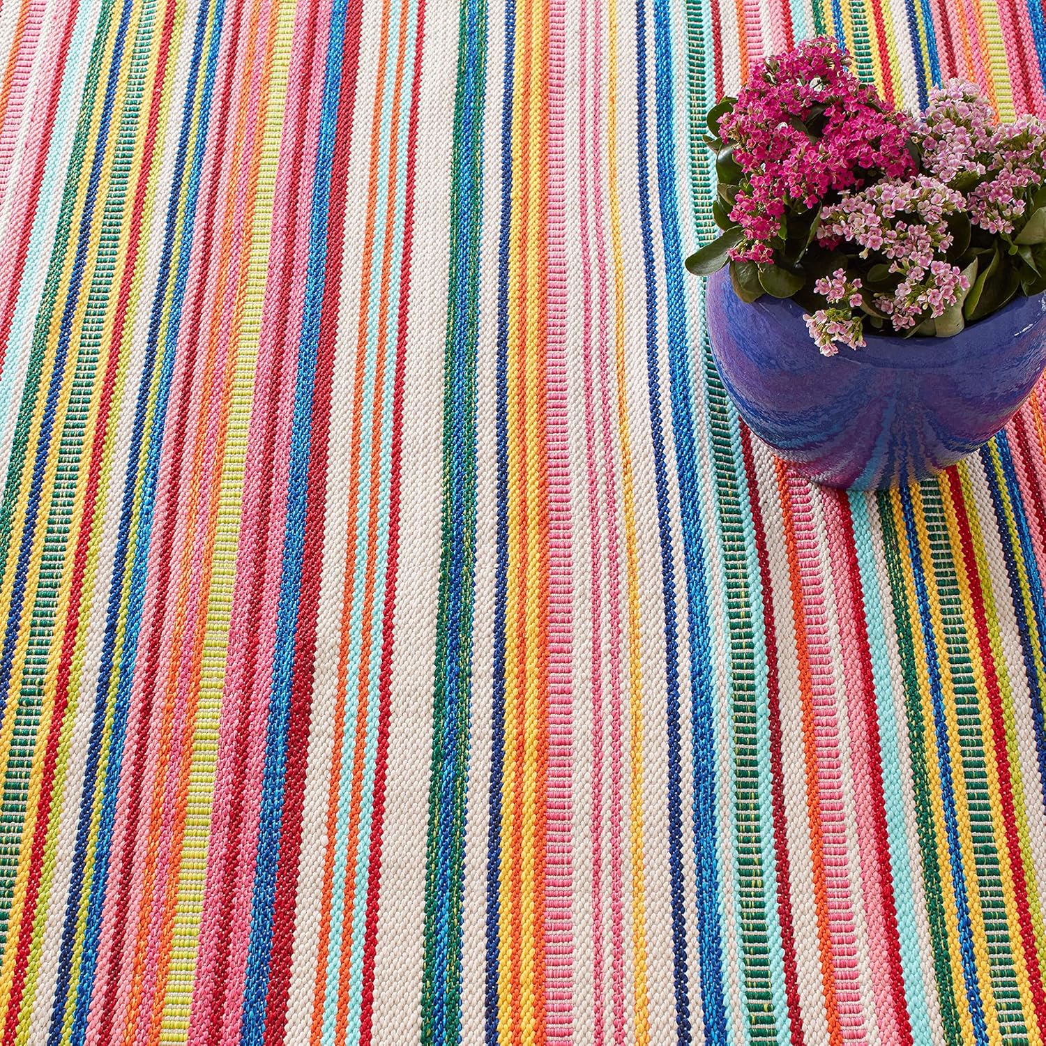 Dash and Albert Bright Stripe Indoor/Outdoor Area Rug - Runner - 2.5' x 8' Multi - Striped Handwoven Washable Accent Rug - Durable, Lightweight, Fade Resistant, High Traffic Areas Sunroom, Kitchen